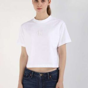 calvin klein jeans women typography printed round neck cotton tshirt