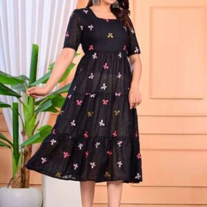 cloth bites embroidered fit flare midi dress