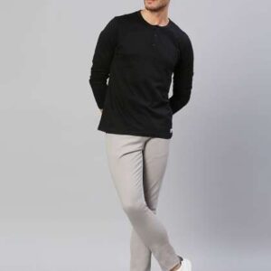 dennis lingo men black henley neck pure cotton tsh