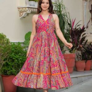jollity bohemian print cotton fit flare midi dres