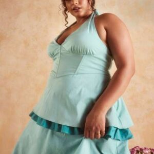 lea clothing co halter neck sleeveless ruffled max
