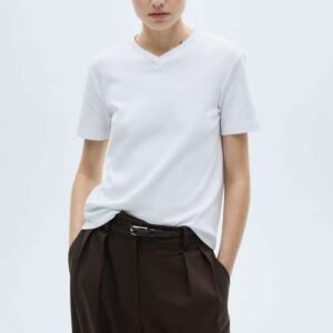 mango women vneck pure cotton tshirt