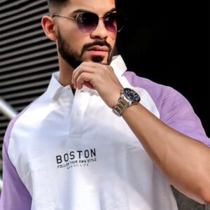 maniac colourblocked polo collar cotton tshirt