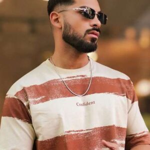 maniac men striped round neck cotton oversized tsh