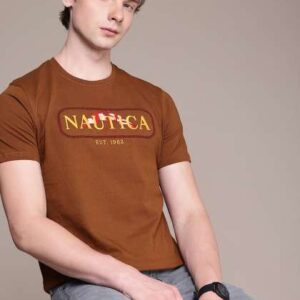 nautica brand logo embroidered pure cotton tshirt