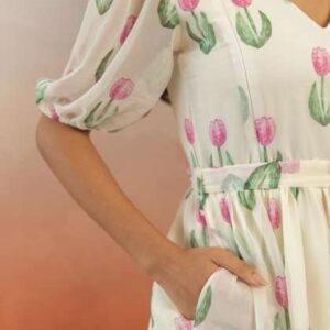 polago clothing floral printed fit flare midi dre