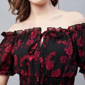 rare floral printed offshoulder tiered smocked max