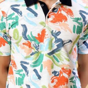 rigo floral printed polo collar cotton tshirt