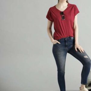 roadster women red gathered cotton relaxed fit tsh