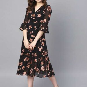 sassafras black pink floral printed wrap dress