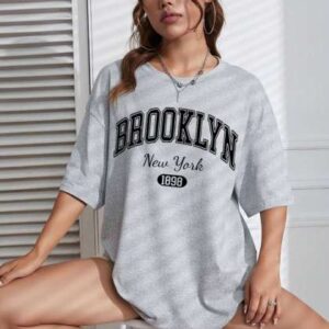 szn women printed dropshoulder sleeves oversized t