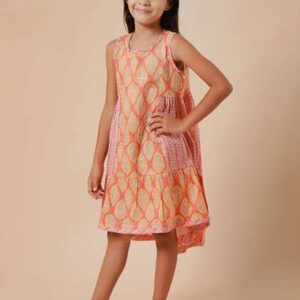 sangria girls block printed pure cotton aline knee