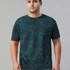 urbano fashion men teal blue tropical printed roun