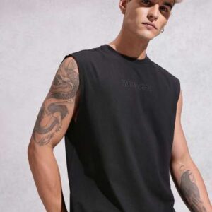 wrogn pure cotton brand logo printed oversized tsh
