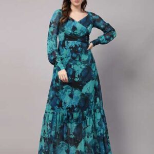 aayu abstract printed sweetheart neck cuffed sleev